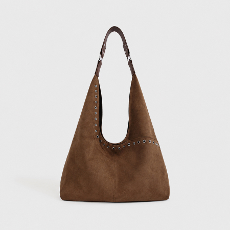 Casual Style Metal Hardware Solid Color Rivet Suede Women's Tote Bags