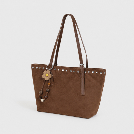 Parisian Chic Style Studded Solid Color Suede Women's ToteBags(The bag Charm is not included.) 2