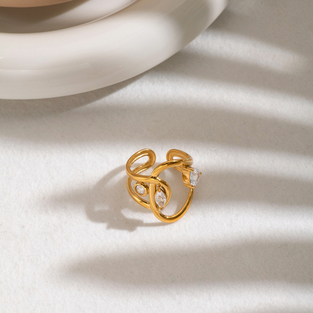 Irregular Shape Stainless Steel Waterproof Gold Color Gemstone Rings 2