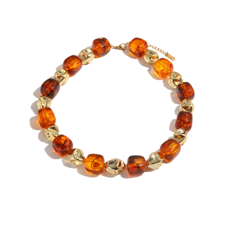 Collares de mujer con cuentas de resina color dorado, estilo retro y forma irregular, de la serie Simple.
