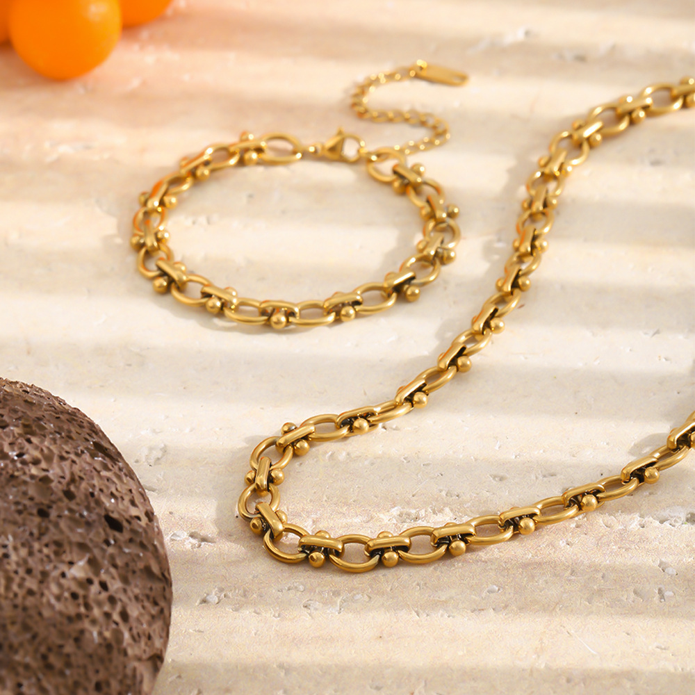 Simple Series Punk Twist Patchwork Chain Stainless Steel Waterproof Gold Color Women's Chain Bracelets Picture4