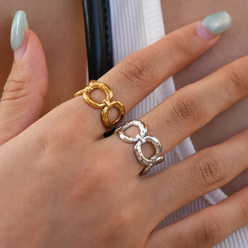 Simple Series Daily Hollowed-Out Stainless Steel Waterproof   Gold Color  Statement Rings Picture5