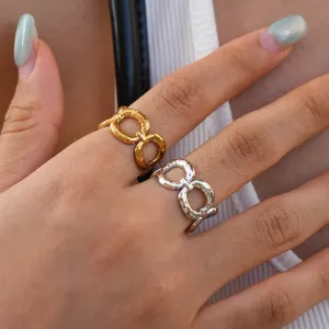 Simple Series Daily Hollowed-Out Stainless Steel Waterproof   Gold Color  Statement Rings h5 Picture5