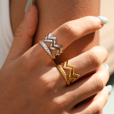 Simple Series Daily Irregular Shape Lines Stainless Steel Waterproof Gold Color Statement Rings