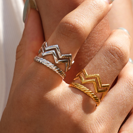 Simple Series Daily Irregular Shape Lines Stainless Steel Waterproof Gold Color Statement Rings 2