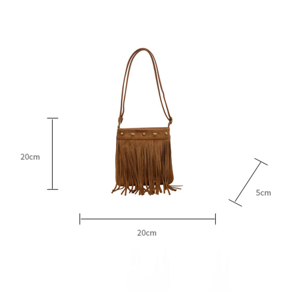 Streetwear Style Studded Tassel Rivet Imitation Suede Women's Shoulder Bags h5Picture6