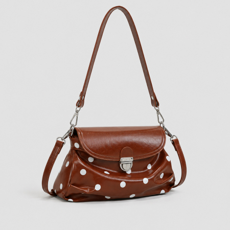 Bolsos de hombro para mujer de estilo oficina con herrajes metálicos y lunares de PU. 2