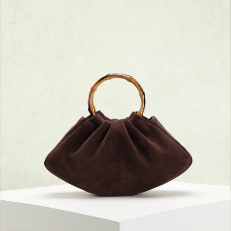 Abendliche, einfarbige Wildleder-Kissenhandtasche für Damen 2