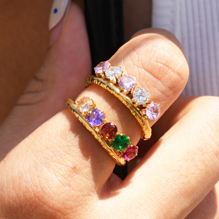Simple Series Daily Irregular Shape Stainless Steel Waterproof Gold Color Zircon Gemstone Rings 2