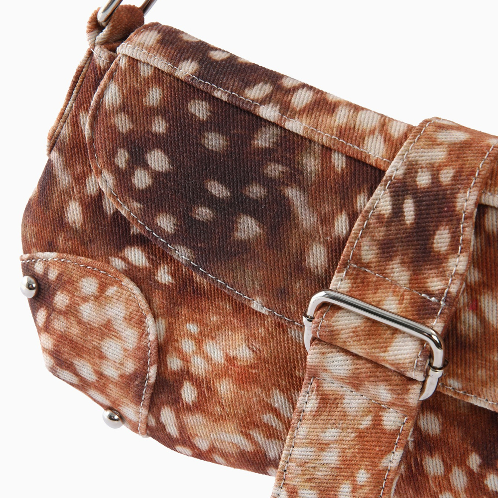 Streetwear Style Printed Bambi Print Fabric Women's Saddle Bag h5Picture5