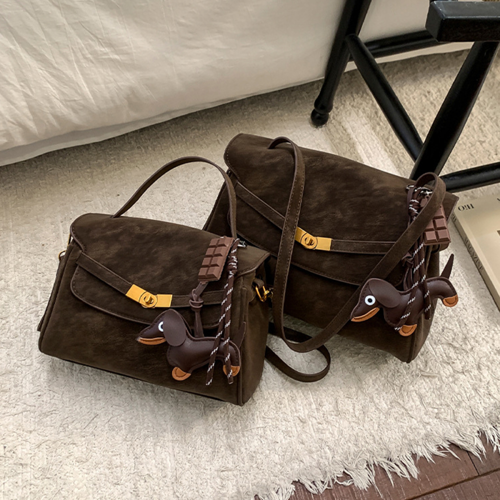 Old Money Style Metal Hardware Solid Color Suede Women's Tote Bag(The Bag Charm Is Not Included.) h5Picture4