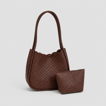 Bolso tote de mujer de PU tejido de color liso estilo oficina