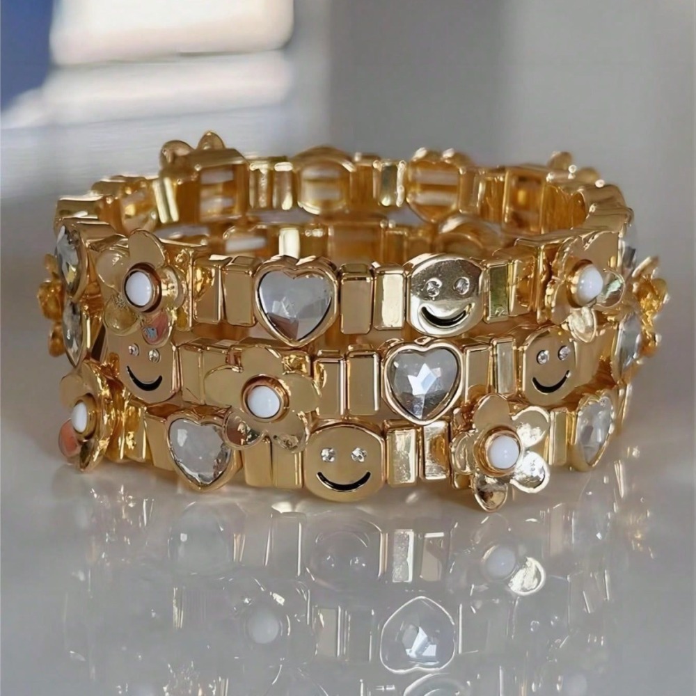Luxurious Series Daily Heart Smiling Face Alloy   Gold Color  Women's Bracelets Sets 