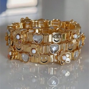 Luxurious Series Daily Heart Smiling Face Alloy   Gold Color  Women's Bracelets Sets h5 