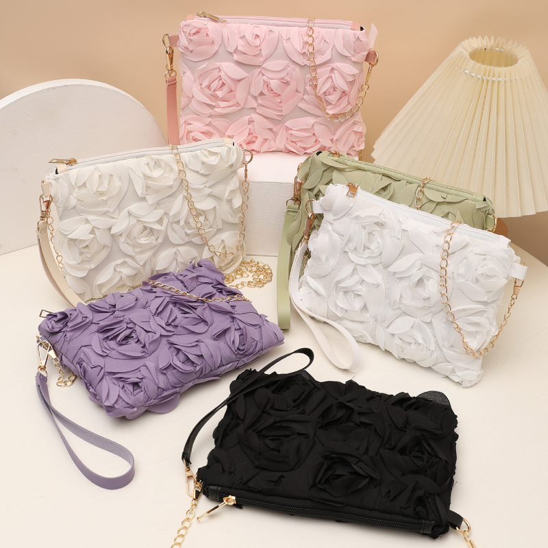 Casual Style Patchwork Flower Solid Color Rose Nylon Women's Square Clutches h5Picture3