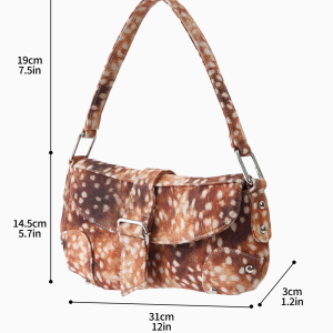 Streetwear Style Printed Bambi Print Fabric Women's Saddle Bag h5