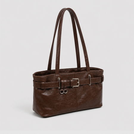 Bolso de mujer de estilo clásico con herrajes metálicos y color liso de PU. 2