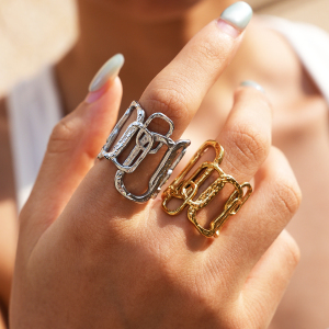 Simple Series Daily Irregular Shape Rectangle Stainless Steel Waterproof   Gold Color  Statement Rings h5 Picture2