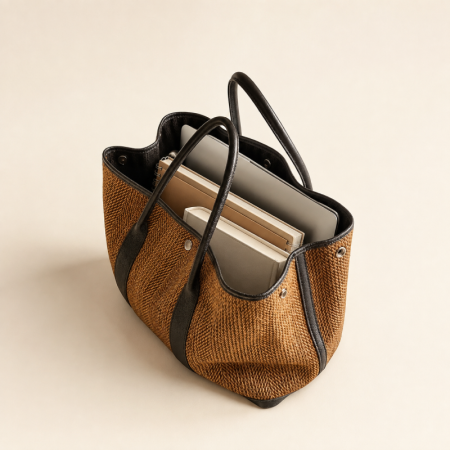 Casual Style Patchwork Woven Solid Color Patchwork Pu Women's Tote Bags 2