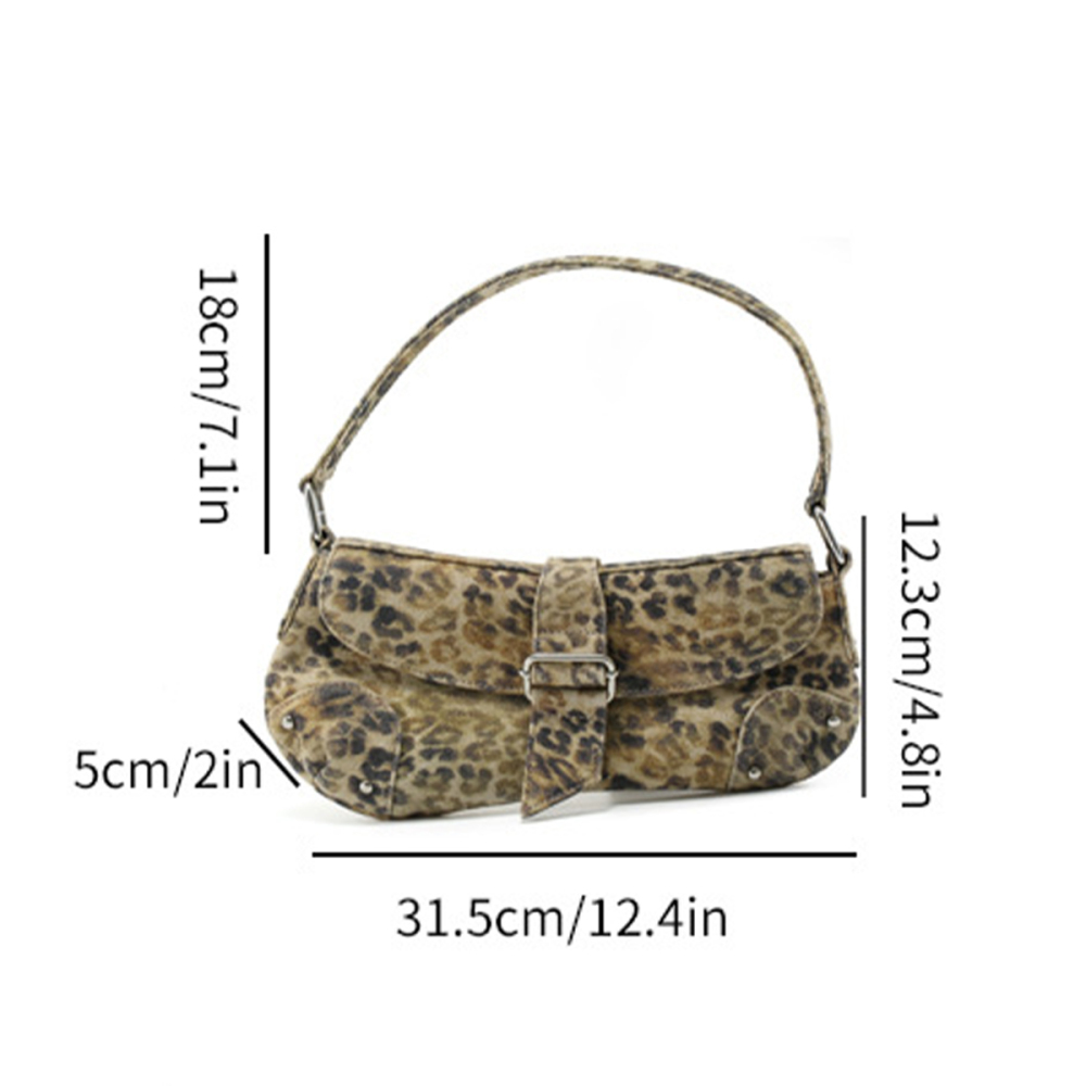 Streetwear Style Printed Leopard Print Fabric Women's Saddle Bag
