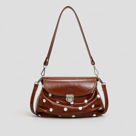 Bolsos de hombro para mujer de estilo oficina con herrajes metálicos y lunares de PU.