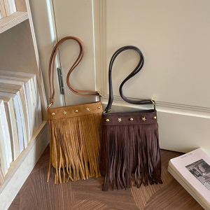 Streetwear Style Studded Tassel Rivet Imitation Suede Women's Shoulder Bags h5 Picture3