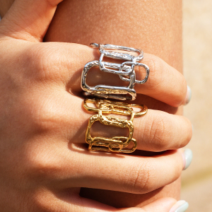 Simple Series Daily Irregular Shape Rectangle Stainless Steel Waterproof   Gold Color  Statement Rings h5 Picture5