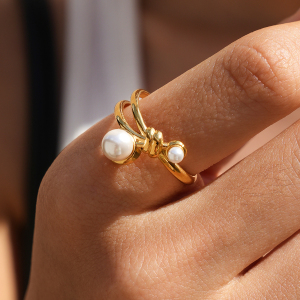 Simple Series Daily Circle Stainless Steel Waterproof Gold Color Zircon Gemstone Rings h5 Picture4