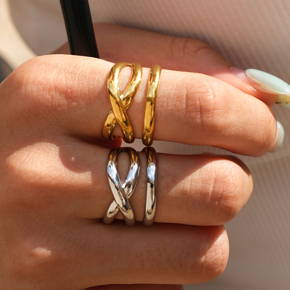 Simple Series Daily Irregular Shape Stainless Steel Waterproof   Gold Color  Statement Rings Picture3