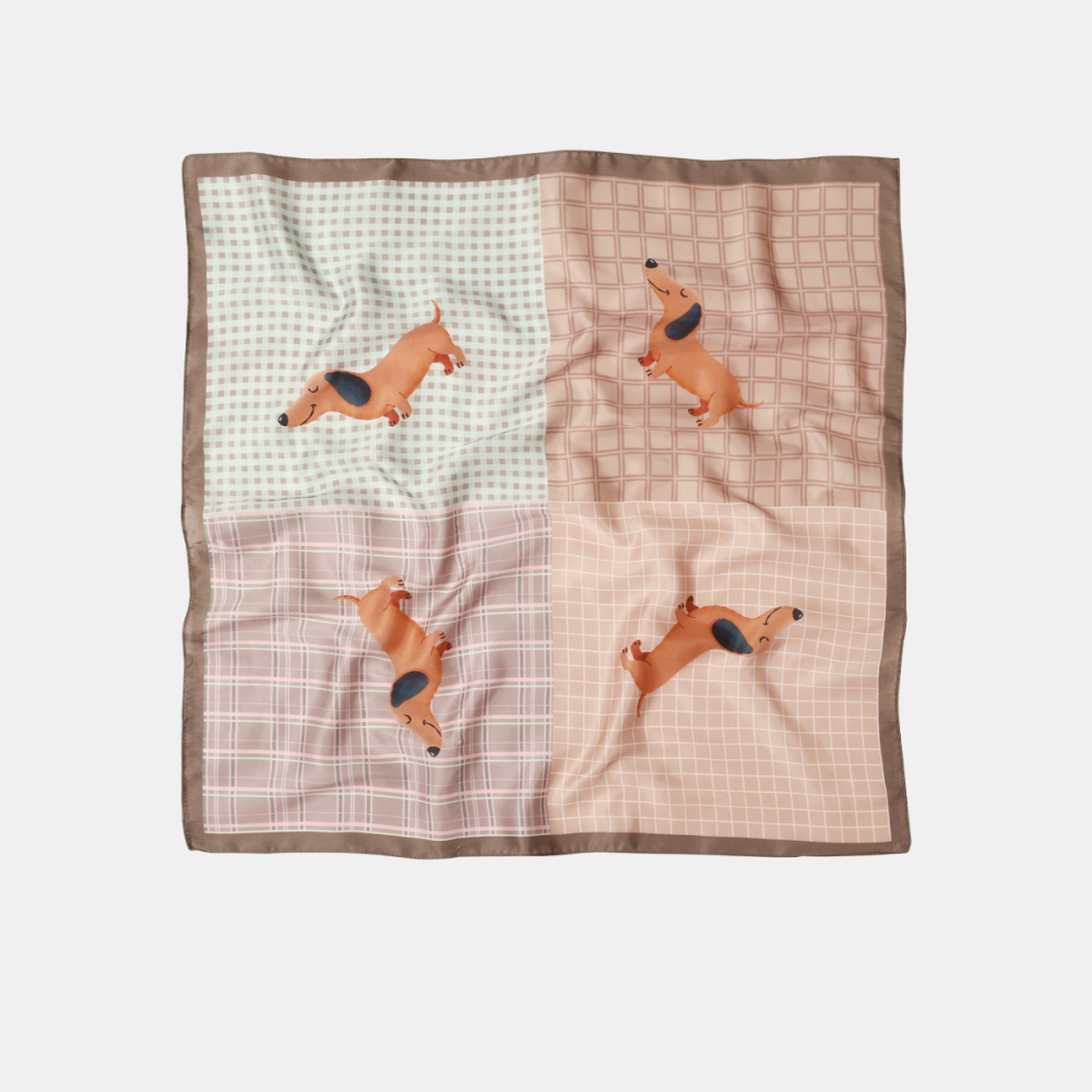 Cute Dachshund Plaid Polyester Women's Bandana h5Picture2