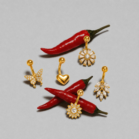 1 Adet Şık Çiçek Kalp Kelebek Bakır Altın Renkli Zirkonyum Göbek Piercing
