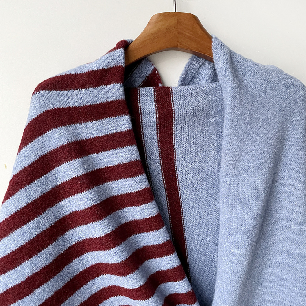 Casual Stripe Mixed Color Wool Polyester Blend Women's Shawls h5Picture3