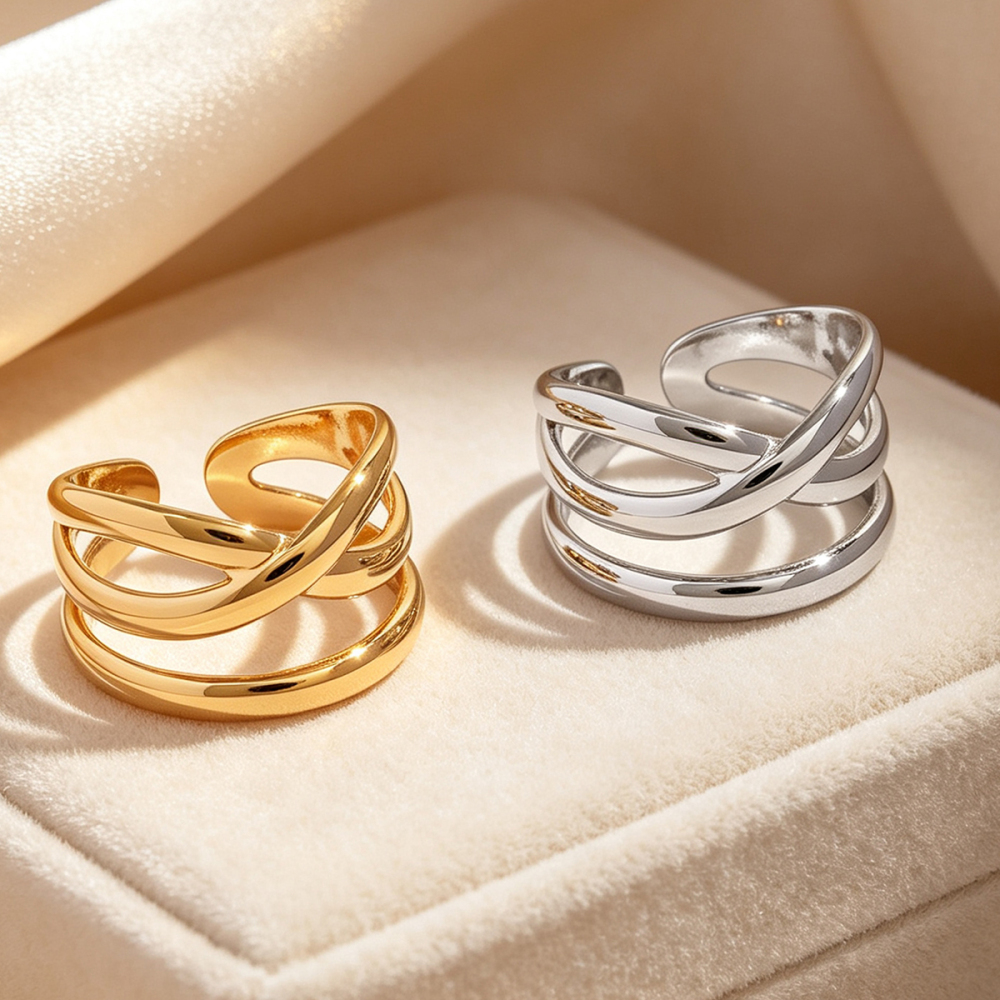 Simple Series Daily Irregular Shape Stainless Steel Waterproof   Gold Color  Statement Rings Picture5