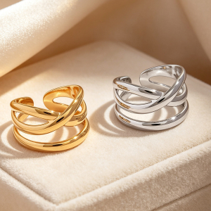Simple Series Daily Irregular Shape Stainless Steel Waterproof   Gold Color  Statement Rings h5 Picture5