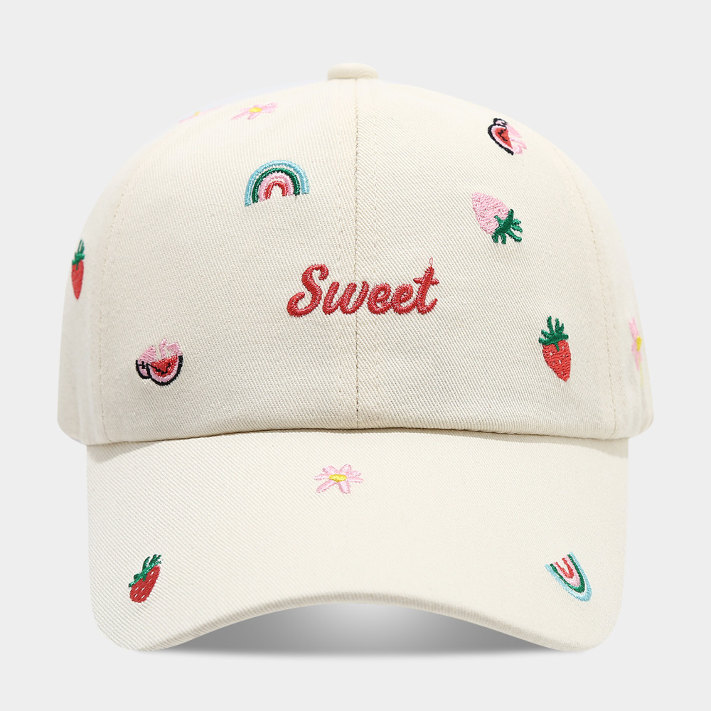 Simple Series Sweet Flower Letter Fruit Solid Color Cotton Baseball Cap h5Picture4