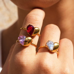 Simple Series Daily Heart Stainless Steel Waterproof   Gold Color  Zircon Gemstone Rings h5 Picture3
