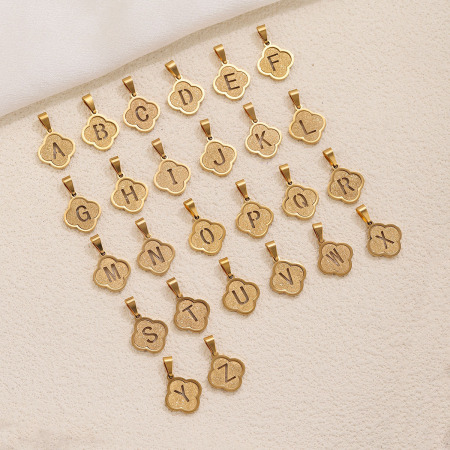  Simple Series Diy Letter Hollowed-Out Stainless Steel Waterproof   Gold Color  Women's Pendants 2