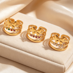 Simple Series Daily Butterfly Stainless Steel Waterproof   Gold Color  Zircon Statement Rings h5 Picture5