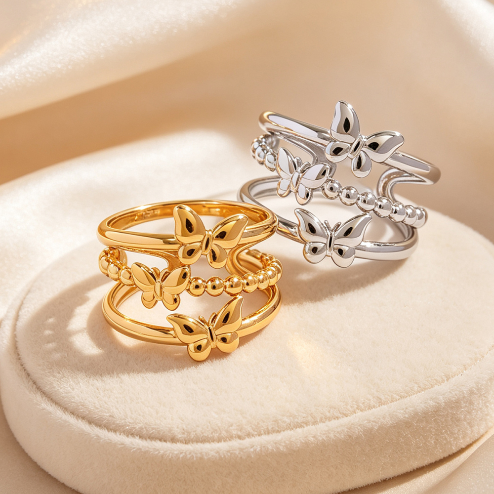 Simple Series Daily Butterfly Stainless Steel Waterproof   Gold Color  Statement Rings Picture5