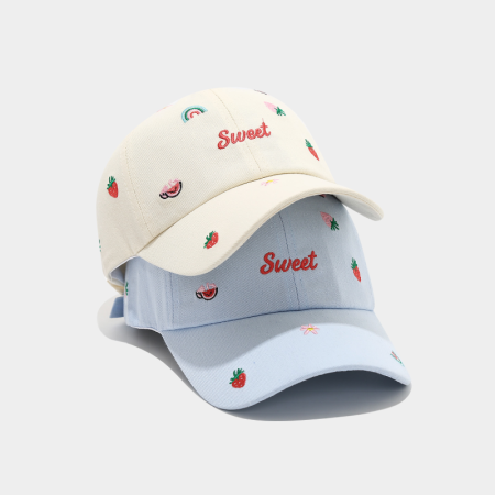 Baseballkappe aus Baumwolle der Simple Series mit süßen Blumen, Buchstaben und Früchten, einfarbig 2