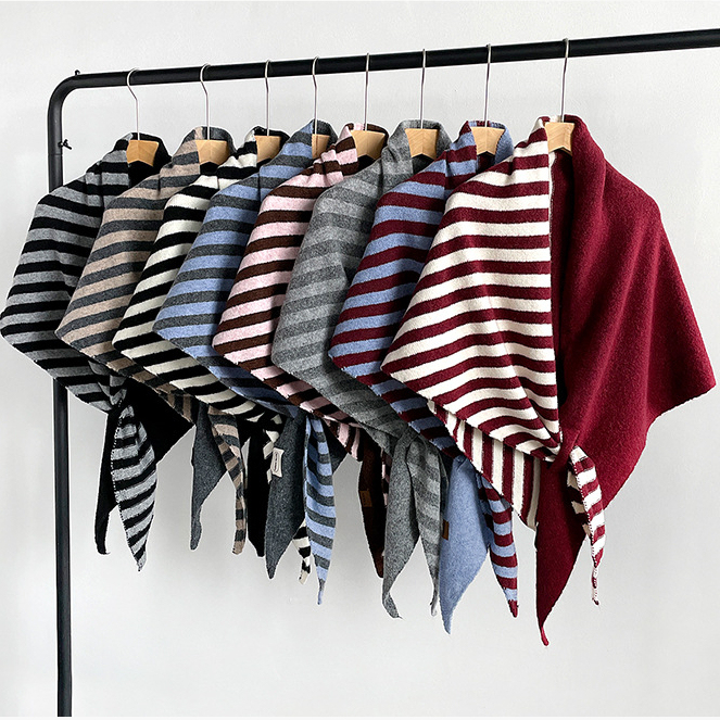 Casual Stripe Mixed Color Wool Polyester Blend Women's Shawls h5Picture2