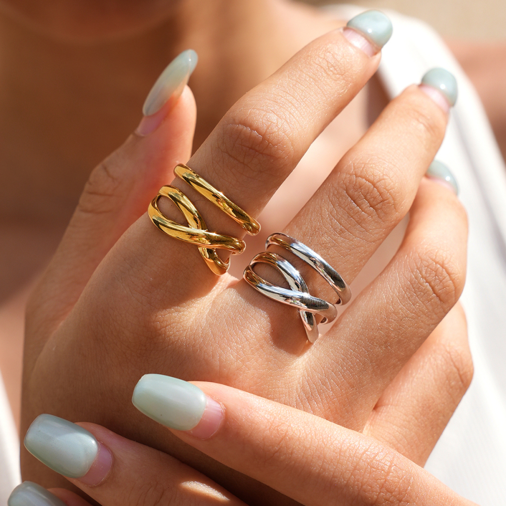 Simple Series Daily Irregular Shape Stainless Steel Waterproof   Gold Color  Statement Rings Picture4