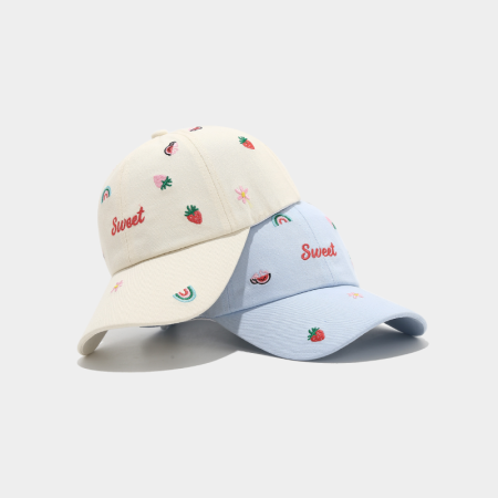 Baseballkappe aus Baumwolle der Simple Series mit süßen Blumen, Buchstaben und Früchten, einfarbig