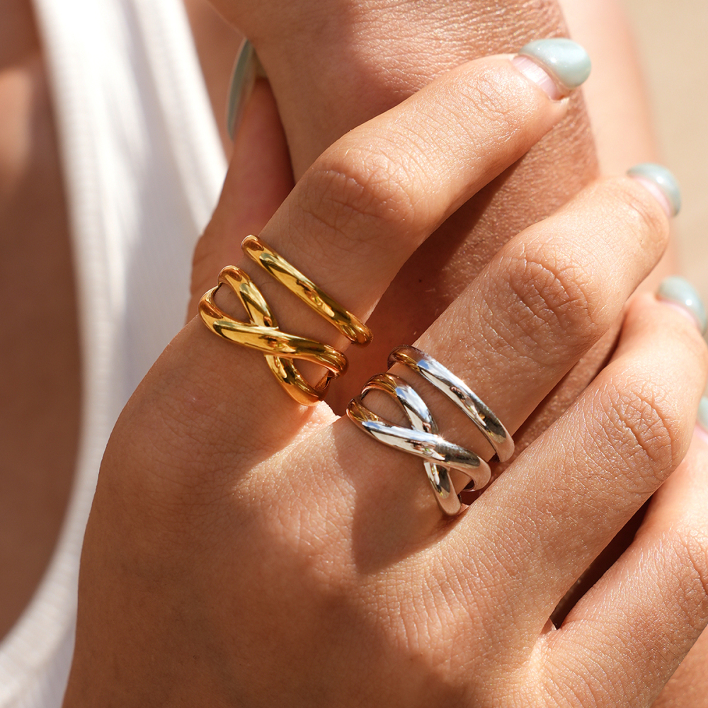 Simple Series Daily Irregular Shape Stainless Steel Waterproof   Gold Color  Statement Rings Picture2