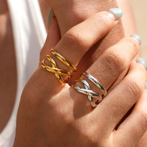 Simple Series Daily Irregular Shape Stainless Steel Waterproof   Gold Color  Statement Rings h5 Picture2