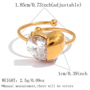 Simple Series Daily Heart Stainless Steel Waterproof   Gold Color  Zircon Gemstone Rings h5 