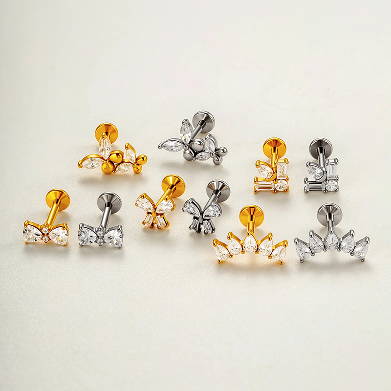 Simple Bow Knot Butterfly Stainless Steel Waterproof   Gold Color  Zircon Women's Piercing Earrings Picture3