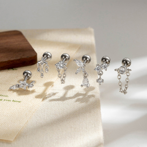 Simple Series Flower Copper   Gold Color  Zircon Women's Piercing Earrings h5 Picture5