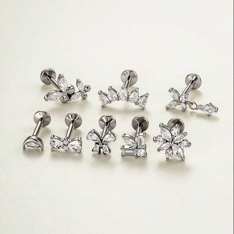 Simple Bow Knot Butterfly Stainless Steel Waterproof   Gold Color  Zircon Women's Piercing Earrings Picture5