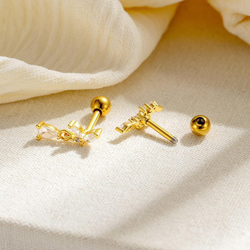 Simple Series Flower Copper   Gold Color  Zircon Women's Piercing Earrings Picture2